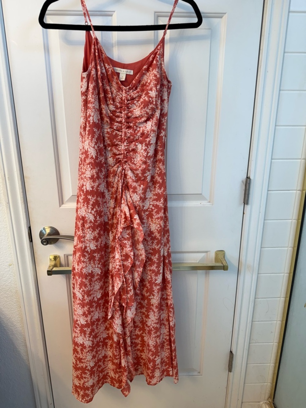 Chelsea & Violet Ruched Floral Slip Dress - Coral Pink